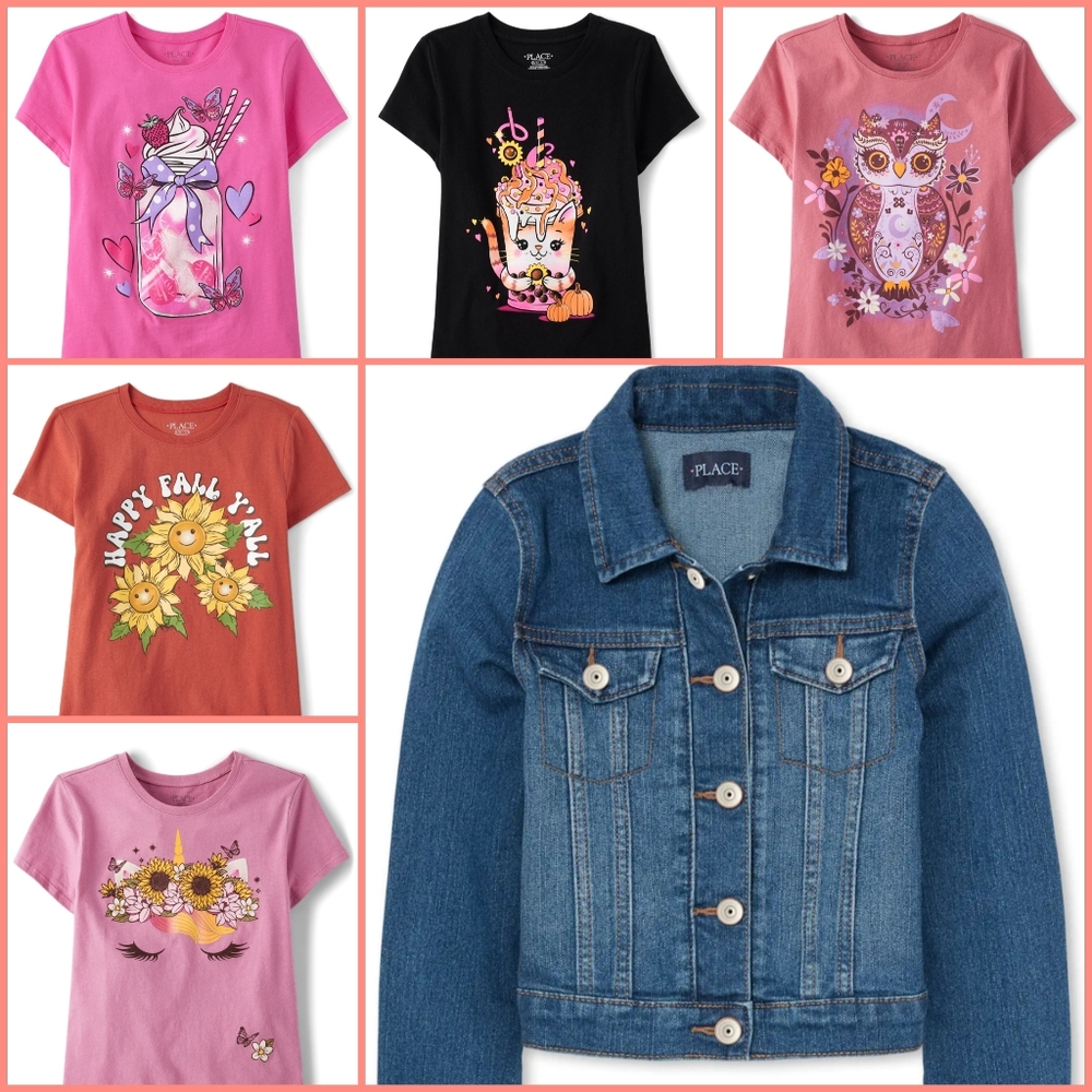 NEW 6pc Set: The Children's Place Girls' T-Shirt and Denim Jacket Bundle (5/6)